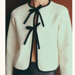 Sezane Susie Cardigan Ecru with Black Details French